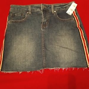 Sky & Sparrow Womens Jean Mini Skirt Denim Western Striped Distressed Hem Sz 11